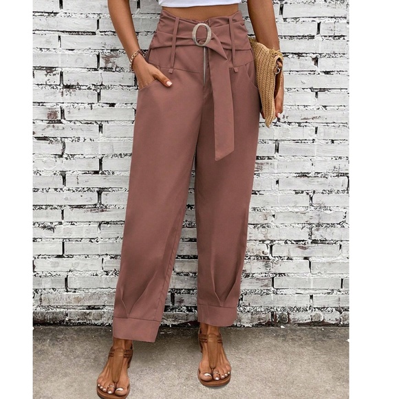 012 Classic High Waisted Pockets Pleated Hem Trouser Pants - Picture 9 of 10